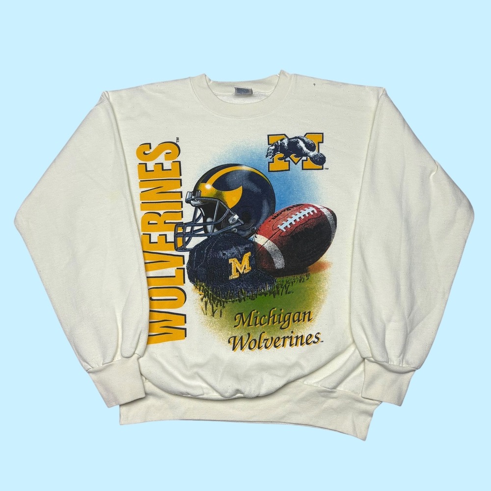 Vintage Bulletin Athletic Michigan Wolverines Sweatshirt Mens Large Cream White